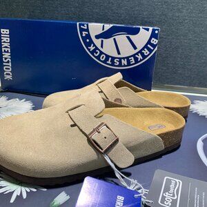 Birkenstock Boston Suede Leather Women Men Taupe Shoes🧐🧐